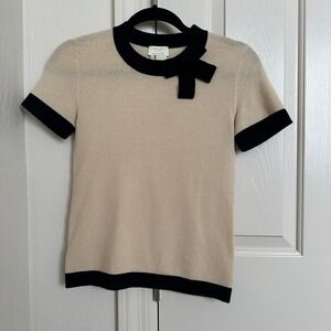 Kate Spade New York Bow Neck Short Sleeve Sweater - Cream & Black - XS